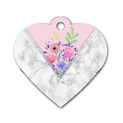 Minimal Pink Floral Marble A Dog Tag Heart (one Side)