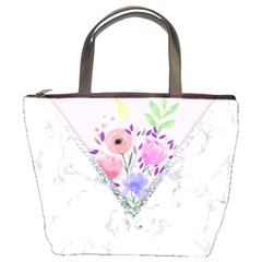 Minimal Pink Floral Marble A Bucket Bag