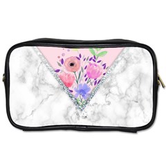 Minimal Pink Floral Marble A Toiletries Bag (one Side)