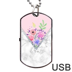 Minimal Pink Floral Marble A Dog Tag Usb Flash (two Sides) by gloriasanchez