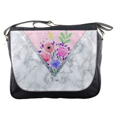 Minimal Pink Floral Marble A Messenger Bag by gloriasanchez