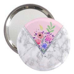 Minimal Pink Floral Marble A 3  Handbag Mirrors