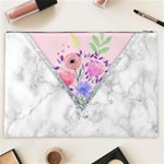 Minimal Pink Floral Marble A Cosmetic Bag (XXL) Back