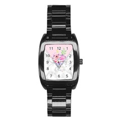 Minimal Pink Floral Marble A Stainless Steel Barrel Watch