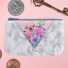 Minimal Pink Floral Marble A Large Coin Purse