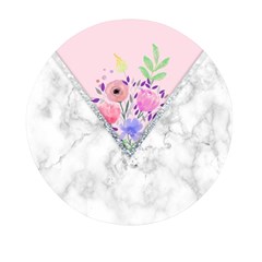 Minimal Pink Floral Marble A Mini Round Pill Box