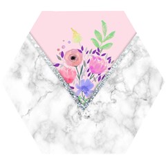 Minimal Pink Floral Marble A Wooden Puzzle Hexagon by gloriasanchez