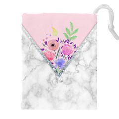 Minimal Pink Floral Marble A Drawstring Pouch (4xl)