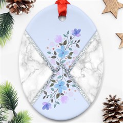 Minimal Silver Blue Marble Bouquet A Ornament (oval)