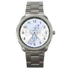 Minimal Silver Blue Marble Bouquet A Sport Metal Watch by gloriasanchez