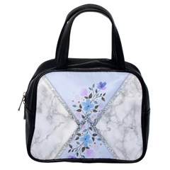 Minimal Silver Blue Marble Bouquet A Classic Handbag (one Side)