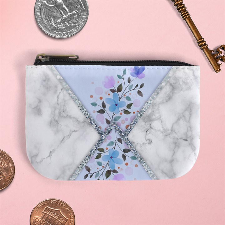 Minimal Silver Blue Marble Bouquet A Mini Coin Purse