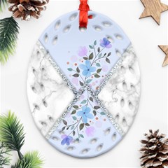 Minimal Silver Blue Marble Bouquet A Ornament (oval Filigree)