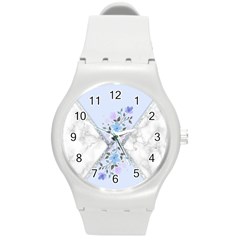 Minimal Silver Blue Marble Bouquet A Round Plastic Sport Watch (m) by gloriasanchez