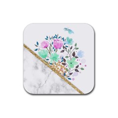 Minimal Green Gold Floral Marble A Rubber Coaster (square)  by gloriasanchez