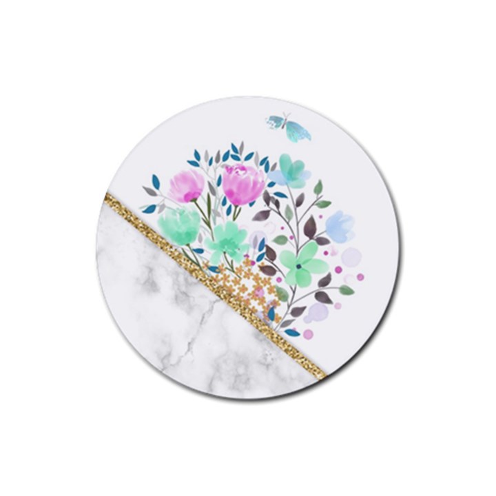 Minimal Green Gold Floral Marble A Rubber Coaster (Round) 