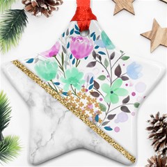 Minimal Green Gold Floral Marble A Star Ornament (two Sides)