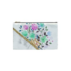 Minimal Green Gold Floral Marble A Cosmetic Bag (small) by gloriasanchez