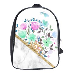 Minimal Green Gold Floral Marble A School Bag (large) by gloriasanchez