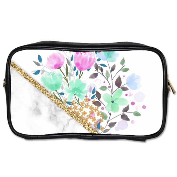 Minimal Green Gold Floral Marble A Toiletries Bag (One Side)