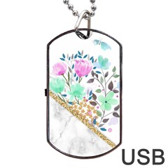 Minimal Green Gold Floral Marble A Dog Tag Usb Flash (one Side) by gloriasanchez