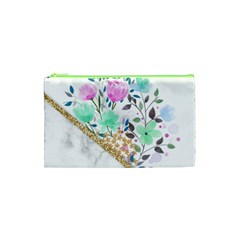 Minimal Green Gold Floral Marble A Cosmetic Bag (xs) by gloriasanchez