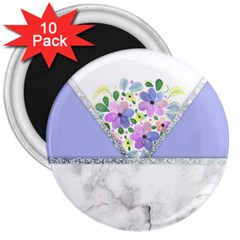 Minimal Purble Floral Marble A 3  Magnets (10 pack) 