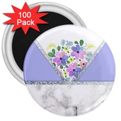 Minimal Purble Floral Marble A 3  Magnets (100 pack)