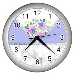 Minimal Purble Floral Marble A Wall Clock (silver) by gloriasanchez