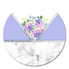 Minimal Purble Floral Marble A Magnet 5  (Round)