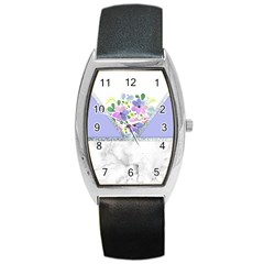 Minimal Purble Floral Marble A Barrel Style Metal Watch