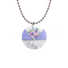 Minimal Purble Floral Marble A 1  Button Necklace