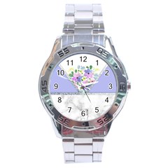 Minimal Purble Floral Marble A Stainless Steel Analogue Watch