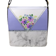 Minimal Purble Floral Marble A Flap Closure Messenger Bag (L)