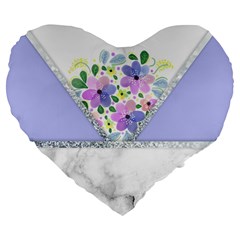 Minimal Purble Floral Marble A Large 19  Premium Flano Heart Shape Cushions