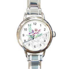 Minimal Silver Floral Marble A Round Italian Charm Watch