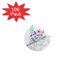 Minimal Silver Floral Marble A 1  Mini Magnets (100 pack) 