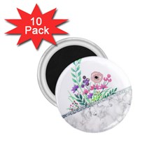 Minimal Silver Floral Marble A 1.75  Magnets (10 pack) 