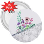 Minimal Silver Floral Marble A 3  Buttons (10 pack)  Front