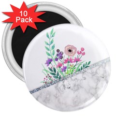 Minimal Silver Floral Marble A 3  Magnets (10 pack) 