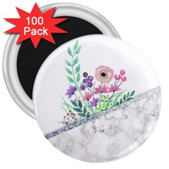 Minimal Silver Floral Marble A 3  Magnets (100 pack)