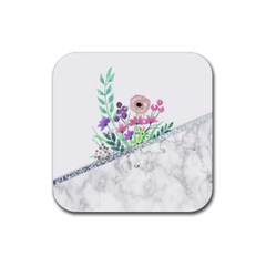 Minimal Silver Floral Marble A Rubber Coaster (square)  by gloriasanchez