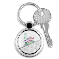 Minimal Silver Floral Marble A Key Chain (Round)