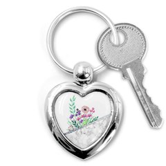 Minimal Silver Floral Marble A Key Chain (Heart)