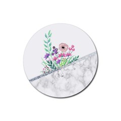 Minimal Silver Floral Marble A Rubber Coaster (Round) 