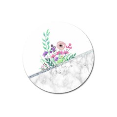 Minimal Silver Floral Marble A Magnet 3  (Round)