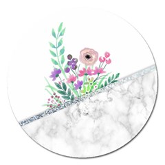 Minimal Silver Floral Marble A Magnet 5  (Round)