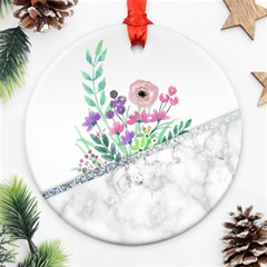 Minimal Silver Floral Marble A Round Ornament (two Sides)