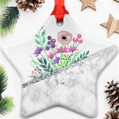 Minimal Silver Floral Marble A Star Ornament (two Sides)