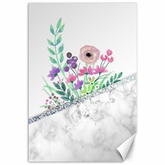 Minimal Silver Floral Marble A Canvas 12  x 18 